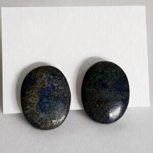 Vintage Sterling Azurite Malachite Screw Back Earrings Large Oval 925 Mexico 16g